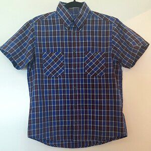 Ben Sherman short sleeve button dress shirt blue red white plaid mod oi punk S